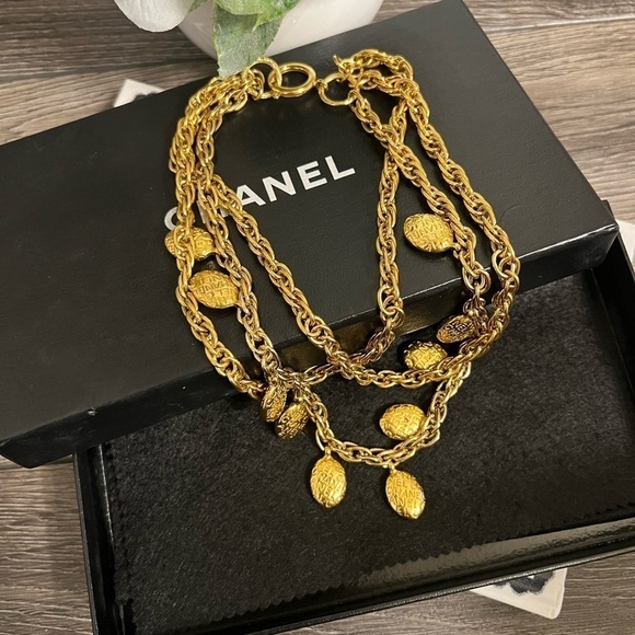 Chanel Vintage Gold Namesake Charm Multi Strand Collar Necklace - Picture 1 of 10